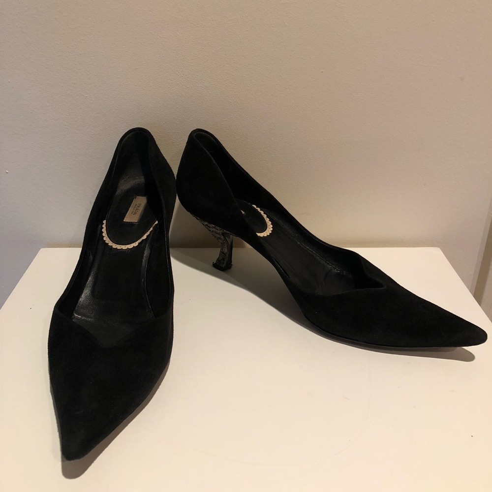 Prada Size 10 Black Suede Kitten Heels